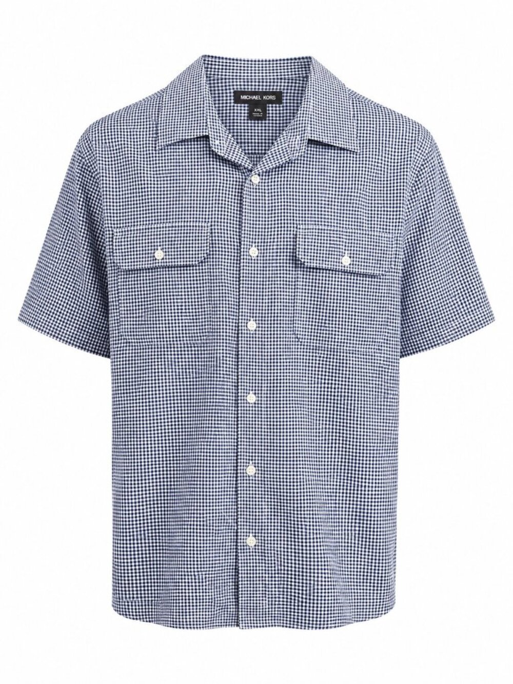 Michael Kors Mens Gingham Short Sleeve Button-Up Shirt XXL Navy/White Cotton